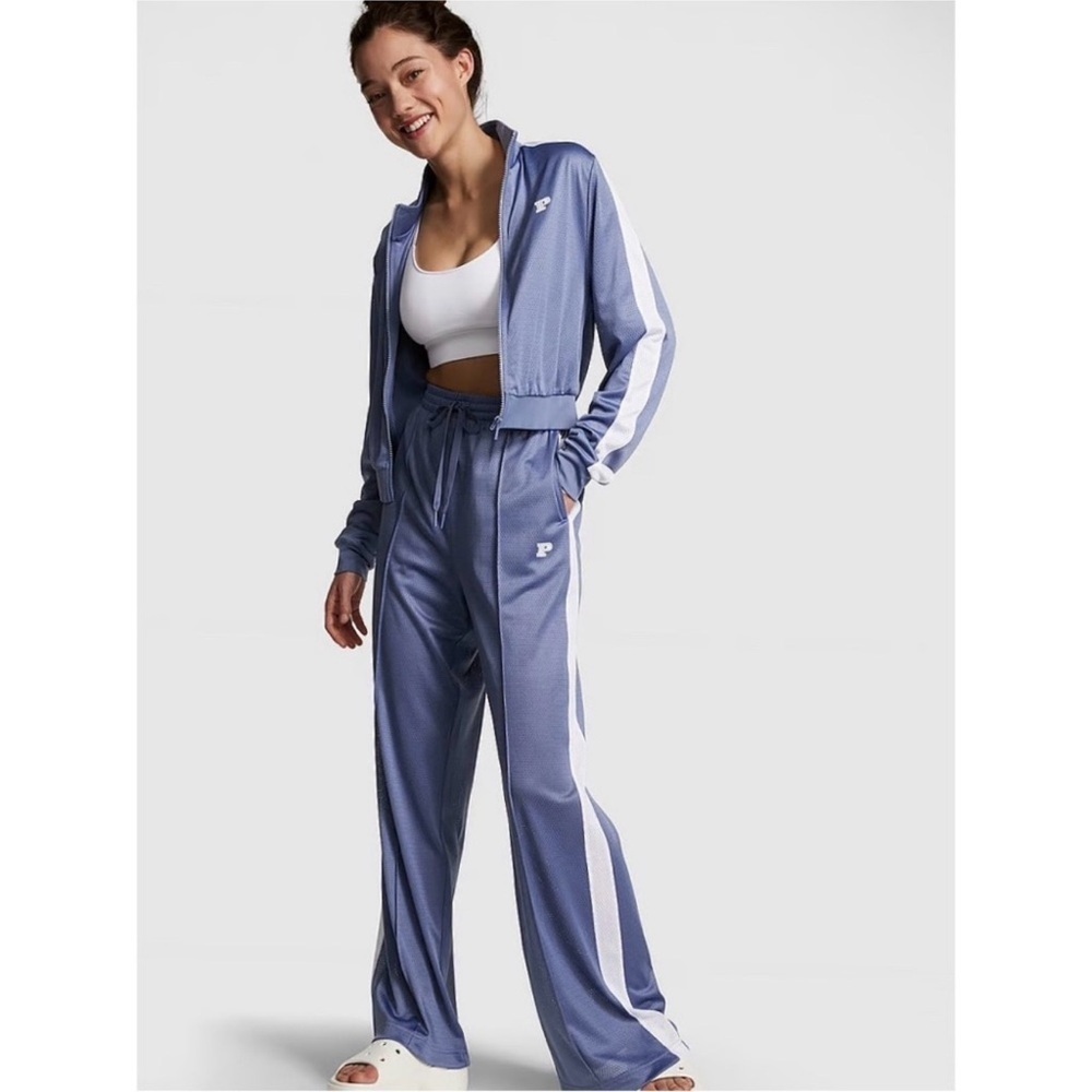 PINK Victoria’s Secret Sporty Mesh Dusty Iris Blue Jacket/Pants Tracksuit Sz XS